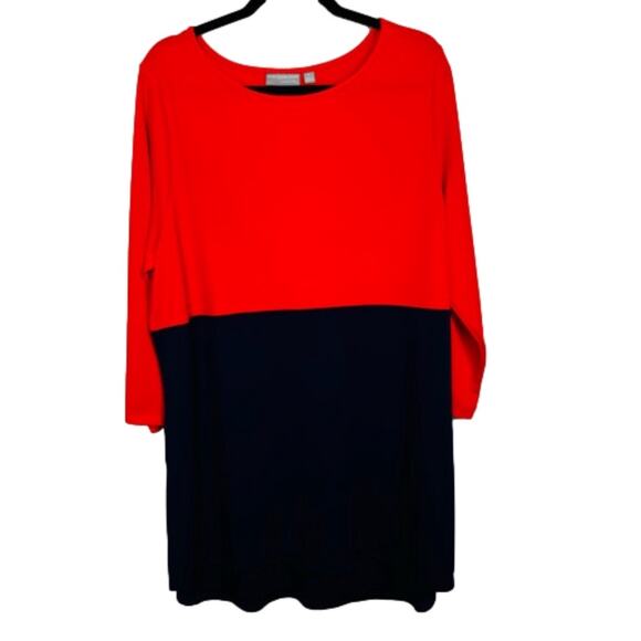 Susan Graver Premier Liquid Knit Tunic Top Coral Navy Color Block Size XL  QVC - Picture 1 of 12